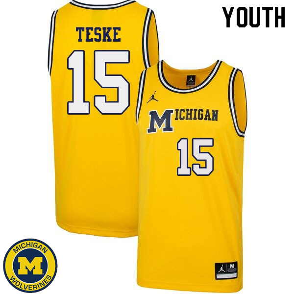 Youth Michigan Wolverines #15 Jon Teske Yellow 1989 Retro Stitch Basketball Jersey